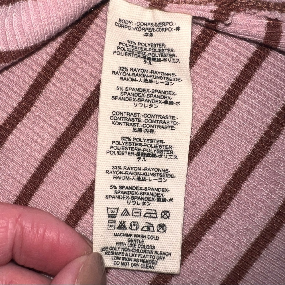 EUC Free People Round About Thermal Peplum LS Tee Stripe Pink Brown Medium - Picture 8 of 10